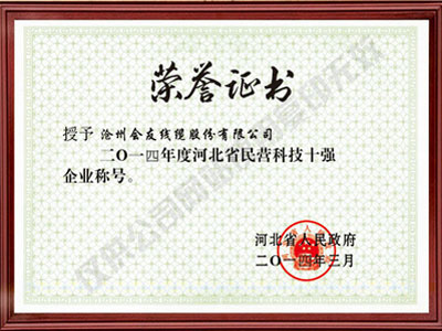 河北省民营科技十强企业称号